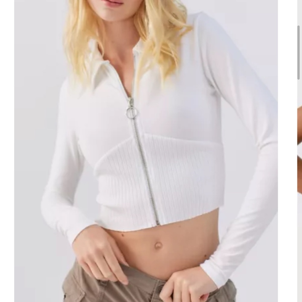 Urban Outfitters White Zipup Athleisure Top